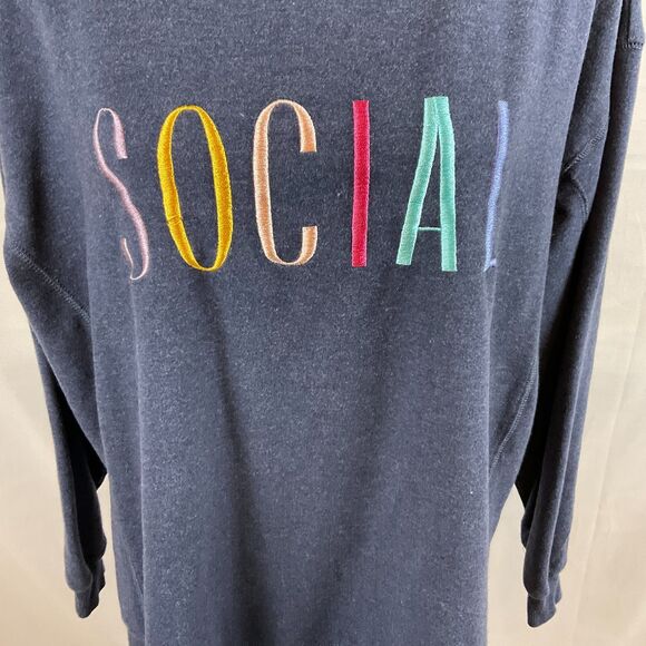 Wildfox Sweatshirt Top Navy Blue XL Multi-Color Embroidered Lettering Social - Picture 10 of 12